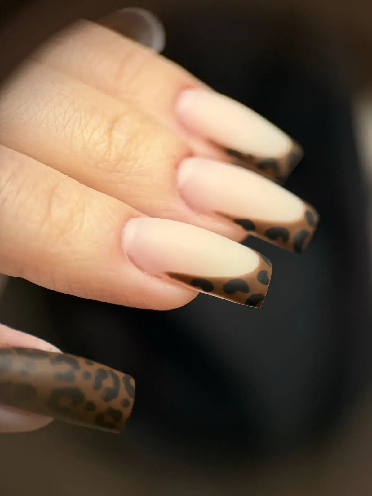 Długie matowe paznokcie z frenchem w panterkę — Beauty Perła Bydgoszcz
